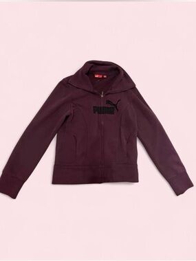 Puma Women’s Burgundy Full-Zip Athletic Jacket with Black Logo in size L